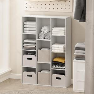 Furinno Reed Closet Organizers and Storage, 11-Cube Closet Organizer, Open Shelf Closet Storage, for Wardrobe, Bedroom, Living Room, White