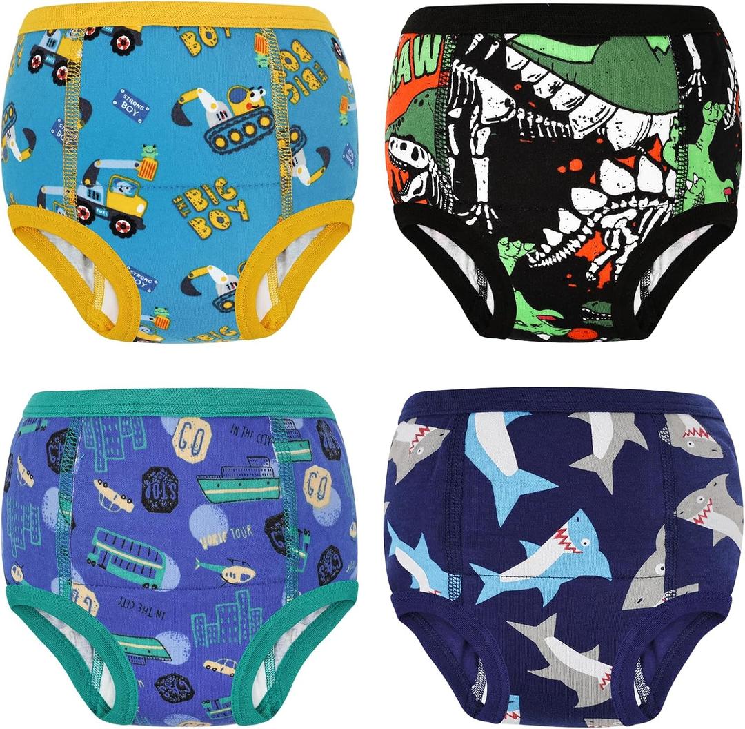 MooMoo Baby Cotton Potty Training Underwear 4 Packs Absorbent Training Pants for Boys 9T (9-10 Year, Blue)