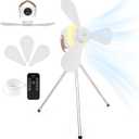 Camping Fan with Telescopic Stand, 7200mAh Tent Fans with LED Light, Remote Control, Detachable Blades and Hook 4 Speeds 3 Brightness Timer Portable Ceiling Fan for Tents Car Picnics Travel