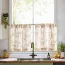 jinchan Floral Kitchen Curtains 24 Inch Linen Tier Curtains Farmhouse Cafe Half Window Drapes Over Sink Light Filtering for Living Room Laundry RV Rod Pocket 2 Panels Taupe on Beige