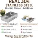 Stainless Steel Litter Box with Lid, Easy Clean, XL Metal Litter Box for Big Cats, Premium 304 Stainless Steel, Leak-Proof Enclosed High Sides, Odor Resistant & Flip-Up Lid with Scoop & Mat (Black)