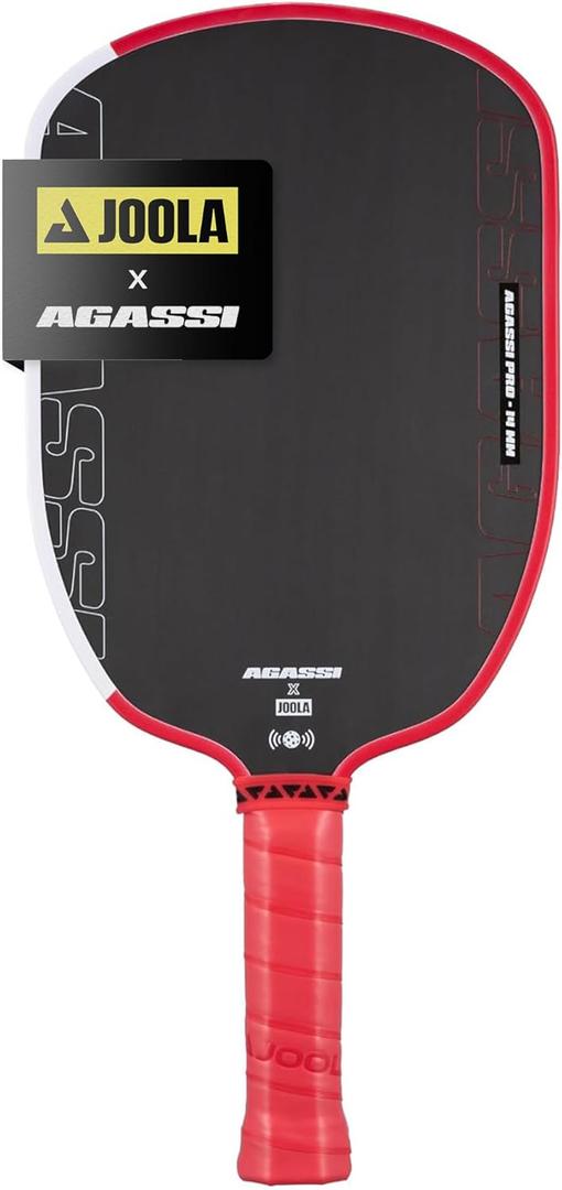 JOOLA Agassi PRO IV 14mm Pickleball Paddle w/Extended Sweet Spot - Carbon Fiber Surface Increases Spin & Control - SK Film for Power & Larger Sweet spot - UPA-A Certified - USAP Approved - NFC Chip