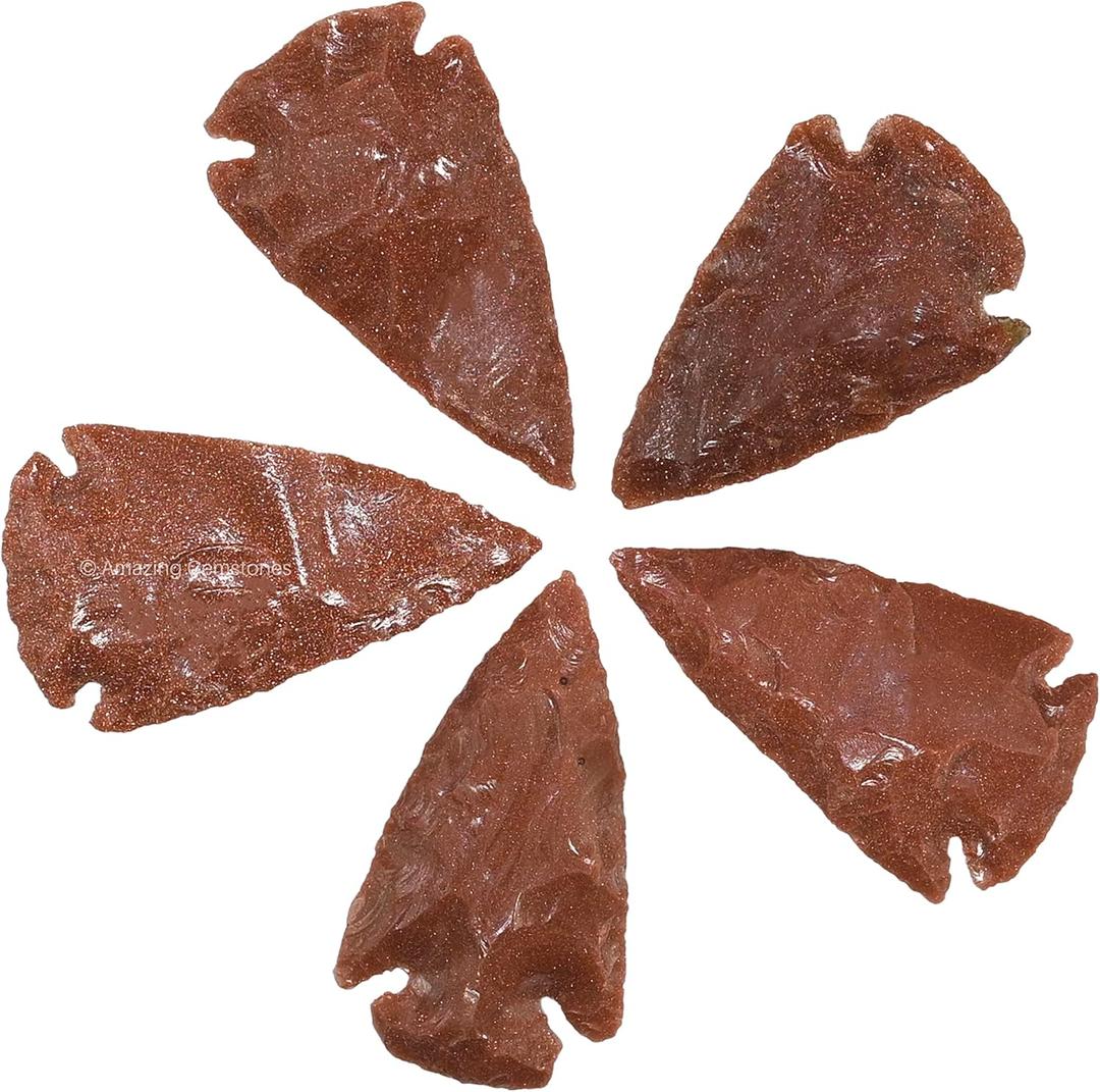 10 Pieces Red Goldstone Arrowhead, Crystal and Healing Stone Flint Rock Arrow Head - 1" to 1.5" Arrowheads for DIY Project Craft Point Jewelry Making