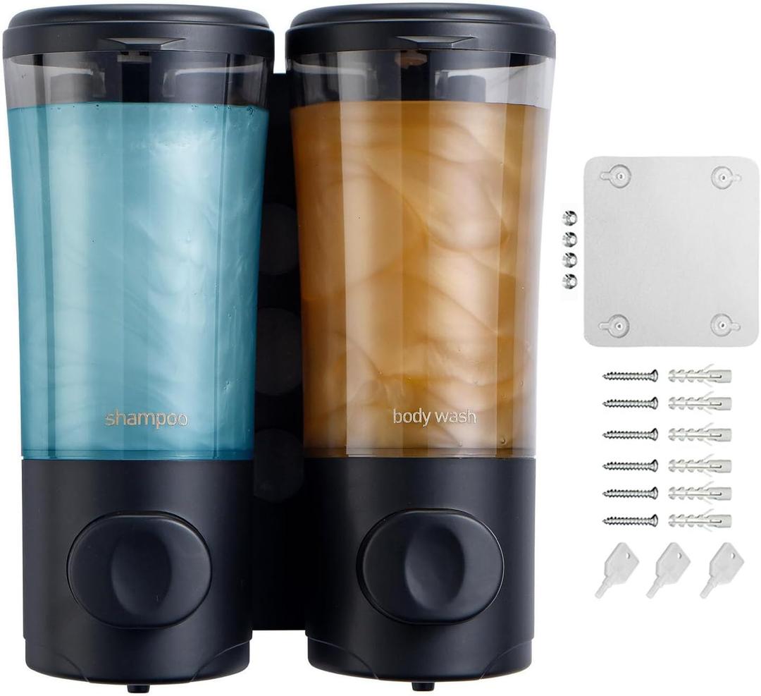 Refillable Shampoo and Conditioner Dispenser for Shower Space Saving Soap Container Wall Mount Home Bathroom Organizer, 2 pack