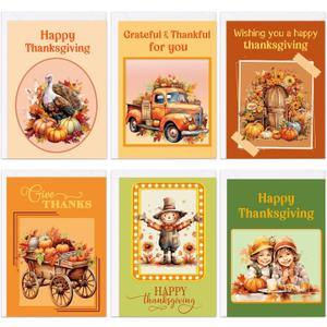 Ceiba Tree 20Pcs Vintage Thanksgiving Cards Retro Autumn Fall Pumpkin Greeting Cards Happy Thanksgiving Day Assorted Thank You Blank Notescards with Envelopes for Classroom Home Office Business