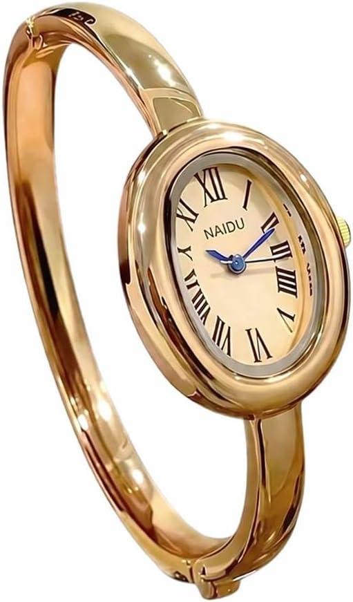 Women's Bangle Bracelet Watch, Oval Dial, Roman Numeral, Elegant Style, Gold