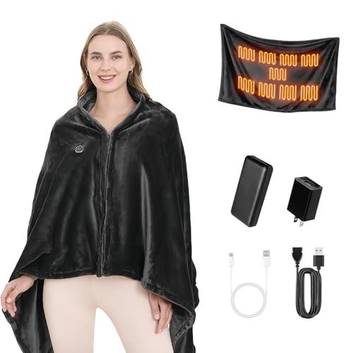 LOVSTORAGE Heated Blanket, Heated Shawl with 20000mAh Power Bank, Cordless Portable Electric Blanket, Machine Washable Electric Blanket 59"x35.5", 3 Fast-Heating Levels, Gift for Women Men