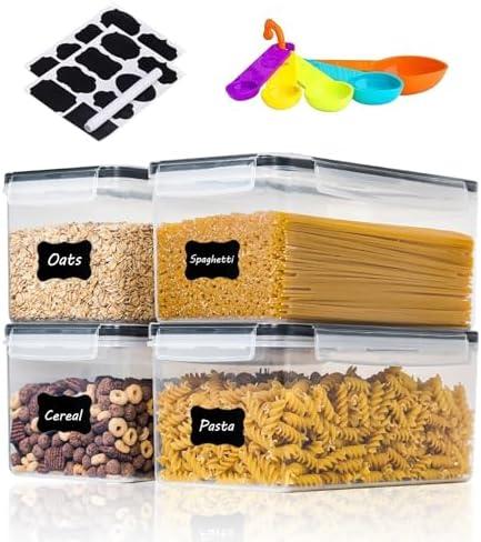 stusgo Airtight Food Storage Containers with Lids, BPA-Free Plastic Canisters for Pasta, Spaghetti & Kitchen Pantry Organization 4pcs (3.2L)