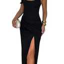 Ninimour Maxi Dresses for Women Summer Sleeveless Square Neck Thick Suspender Backless Front Slit Wedding Guest Dress-bk-S Black
