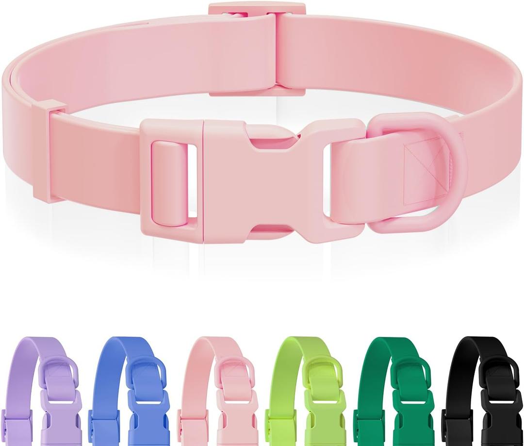 Waterproof Rubber Dog Collar, Odor-Resistant and Easy to Clean, Ideal for Daily Walks, Rainy Days, Swimming and Hiking, Fits Small Medium and Large Dogs (M (11.8-18.5 inch), Pink)