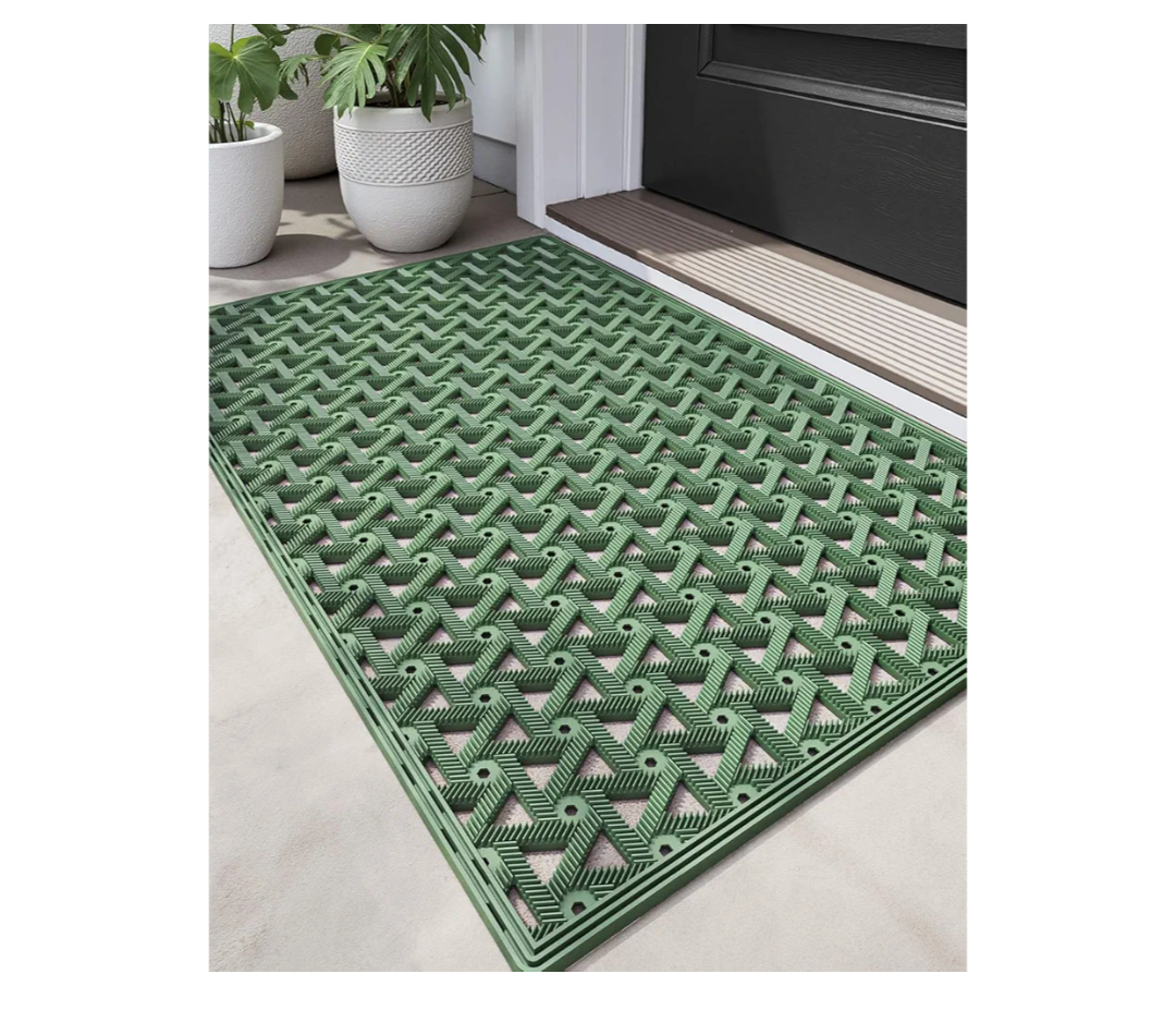 DEXI Front Door Mat Outside Entrance Rubber 24x36, Welcome Floor Doormat Heavy Duty Non Slip, Dirt Trapper Waterproof Exterior Entry Mats All Weather for Patio Entryway Drainage, Green