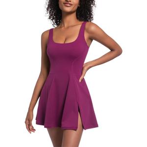 Womens Tennis Dress Built in Shorts Athletic Dress with Pockets for Golf Workout Active,Red,M (M)