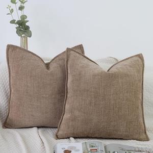 OYIMUA Soft Textured Decorative Throw Pillow Covers 16x16 Neutral Brown Chenille Square Accent Solid Cushion Cover Cozy Farmhouse Pillow Cases for Couch Sofa Bedroom Living Room