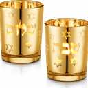 Honeydak Set of 2 Shabbat Candles Holders Gold Jewish Judaica Gift Set Electroplated Glass Modern Shabbat Candlestick Holders for Tea Lights Hanukkah Gifts