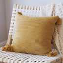 Cozy Soft Cotton Throw Pillow Cover with Ribbed Knit Texture and Tassel Corners adds Warmth and Character to Your Space (20x20, Muted Mustard Yellow)