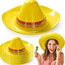 Hicarer 6 Pack Mexican Hats for Adults, Cinco De Mayo Fiesta Party Sombrero Yellow Plastic Hats