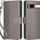 Designed for Google Pixel 8A Case Wallet,Women Flip Folio Cover with Embossed PU Leather Stand Credit Card Holders Slots Wrist Strap Phone Case for Google Pixel 8A (Gray Cube) (2)