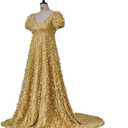 MyheroCos Regency Dress Women's Blue Lace Dress Yellow-XL