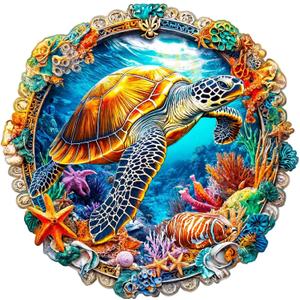 Wooden Puzzles for Adults - Fantasy Ocean Wooden Jigsaw Puzzle for Adults, Colorful Turtle Wood Puzzles Adult, Unique Animal Shape Ocean Puzzle, Wall Art Home Decor (S-8.5 * 8.4in -100 Pieces)