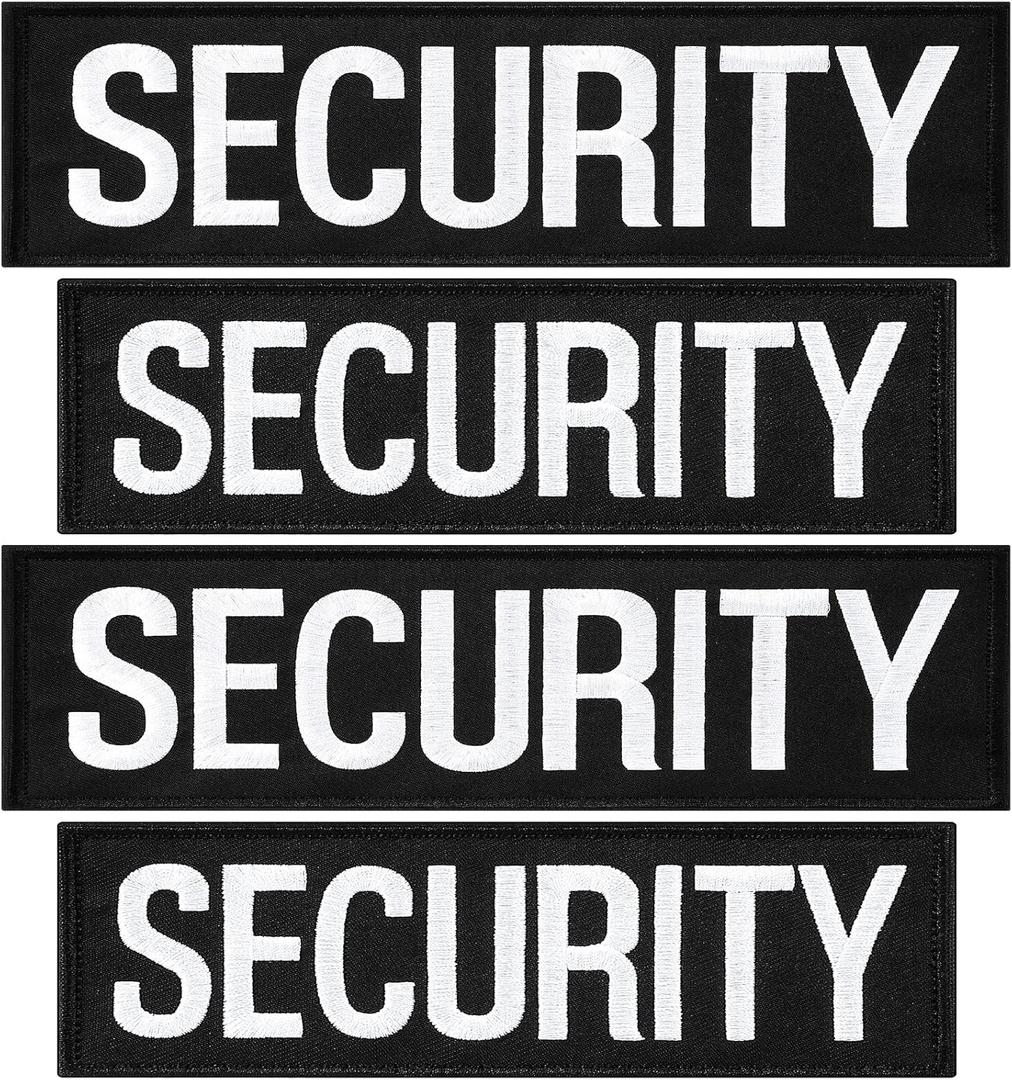 4 Pcs Pcs Patch with Embroidered Letters Uniform Security Badge Durable Security Hook and Loop Patch for Jacket Vest Bag Hat, 2 Sizes