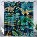 AILONEN Boys Dinosaur Shower Curtain 72" W*72" H for Bathroom,Cartoon Dinosaur Bathroom Shower for Kids Boys,Retro Blue Dinosaur Print Bath Curtain Polyester Waterproof Bathroom Curtain with 12 Hooks