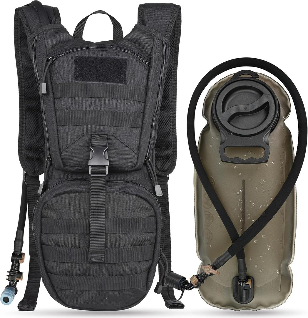 MARCHWAY Tactical Molle Hydration Pack Backpack with 3L TPU Water Bladder, Military Daypack for Cycling, Hiking, Running, Climbing, Hunting, Biking (Black)