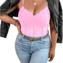 COZYEASE Women's Plus Size Lace Bustier Cami Bodysuit Sleeveless Sheer Mesh Corset Romper (L)