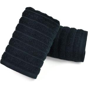 Jacquotha 2-Pack Bathroom Hand Towels (Black) Ribbed Guest Room & Spa Cotton Face Towels 13 x 29, Soft and Quick Drying 480 GSM, Small