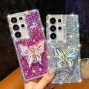 Cute Compatible with Samsung Galaxy S23 Ultra 6.8 inch Girly Case, Bling Glitter Diamond Butterfly Kickstand Case, Soft Silicone Cases for Women(Silver)