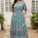 Nemidor Plus Size Women Maxi Dress Boho Casual Long Pocket (Blue, 4XL)