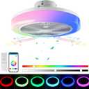 Lowprofile Ceiling Fans with Light & App 19.7" RGB LED Light with Enclosed Fans and Bluetooth 6 Speeds Flush Mount Reversible Bladeless LED Fan with Color Changing Lights for Kids Room
