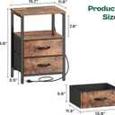 Huuger Night Stand with Charger Station and LED Lights, 2 Drawer Nightstand, Bed Side Table with Open Shelf, End Table, Fabric Dresser for Bedroom, Rustic Brown, 11.8"D x 15.7"W x 23.6"H（2 Drawers）