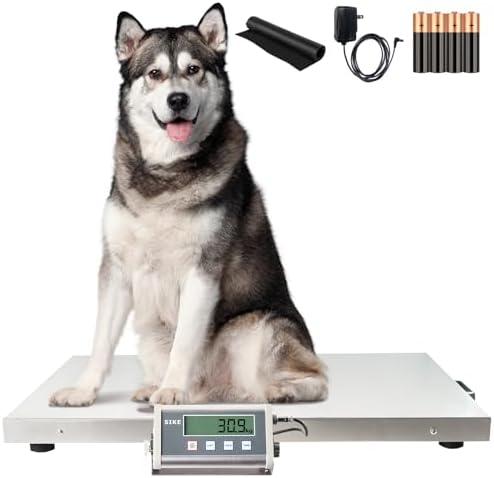 SIKE Professional Veterinary Floor Scale 660 lb（300kg x 0.1kg） 36" x 22" Platform, Stainless Steel, Heavy Duty, Powered by 4 x AAA Batteries or AC Adapter, Digital Pet Scale