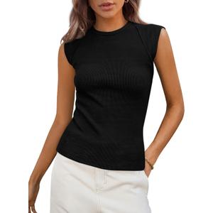 PRETTYGARDEN Women's Ribbed Tank Tops 2026 Summer Cap Sleeve Slim Fitted Knit Basic Casual Tee Shirts Trendy Fashion Clothes L