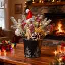 KC&KST 2PC Christmas Centerpieces for Tables with LED Lights - Tabletop Artificial Floral Arrangement Decorations, Pine Cones and Berries, Xmas Small Potted Holiday Table Decor(Small Christmas Tree)