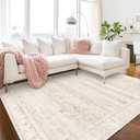 BILEEHOME Nursery Rug for Baby Girl Neutral Blush Pink Boho Floral Washable Soft Faux Wool Area Rugs for Living Room Bedroom,5x8