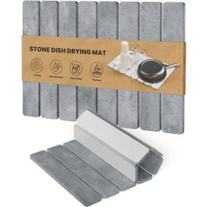 Stone Drying Mat for Kitchen Counter - Collapsible Diatomaceous Earth Dish Drying Stone - Fast Absorbent Stone Dish Drying Mat for Dishes and Pots (Gray)