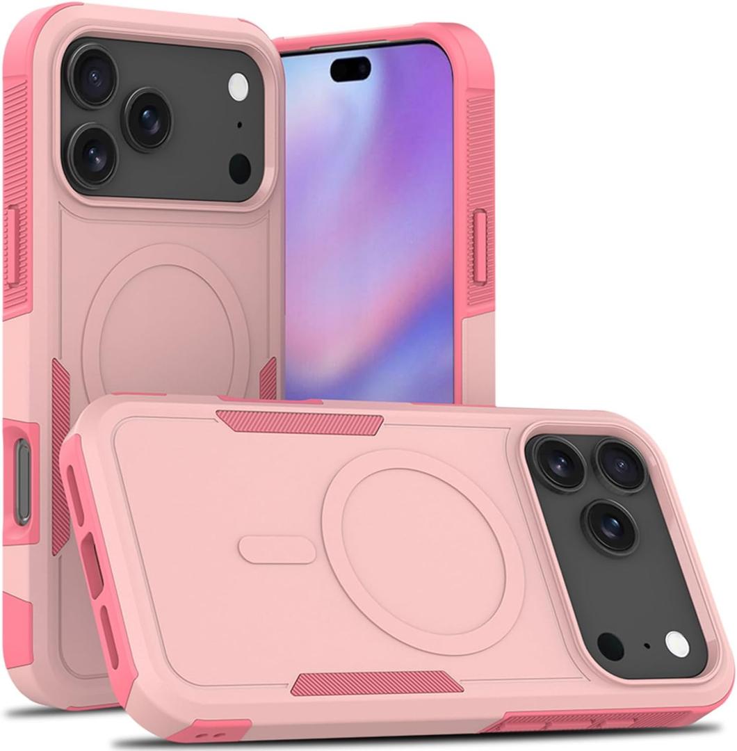 Dionsibei Designed for iPhone 17 Pro Max Case 2 in 1 Military Grade Drop Heavy Duty Rugged Shockproof Protective Cover Case for iPhone 17 Pro Max Phone Case (Pink)