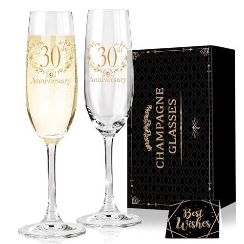 Hexagram 30th Wedding Anniversary Champagne Flutes Gifts, 30th Anniversary Couples Gifts, Anniversary's Wedding Gift for Husband Wife, 30 Year Anniversary's Decorations Champagne Glasses Set of 2