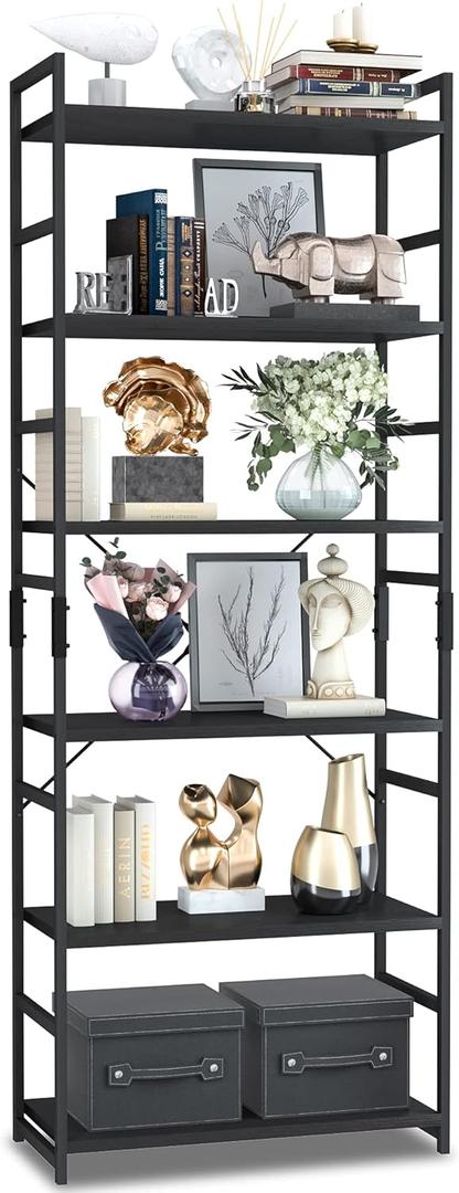 NUMENN 6 Tier Bookshelf, Tall Bookcase Shelf Storage Organizer, Modern Book Shelf for Bedroom, Living Room and Home Office, Black