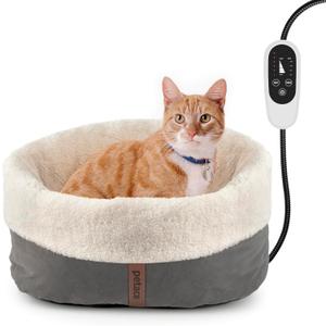 Heated Cat Bed with Auto Shut Off Timer, 17.7" x 13.7" Adjustable Temperature Indoor Pet Heating Cushion Bed for Kittens, Cats, Puppies and Small Dogs, Gray (Grey)