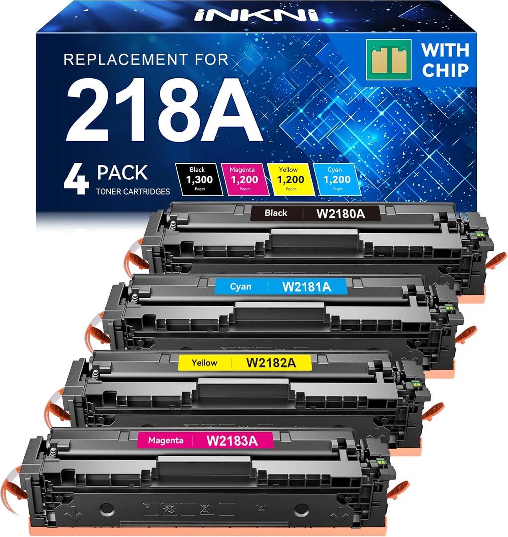 218A 218X Toner Cartridges 4 Pack with Chip 3301fdw Compatible Replacement for HP 218A 218X Work for HP Color LaserJet Pro MFP 3301cdw 3201dw 3301sdw Printer High Yield Ink Set W2180A (B/C/Y/M)