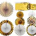 Gold Paper Fans Hanging Paper Fans Flower Set, Decorative Hanging Paper Fans Gold Tassel Curtain Ornaments, Kids Party Decorations Hanging Banner for Birthday Parties Wedding Festival