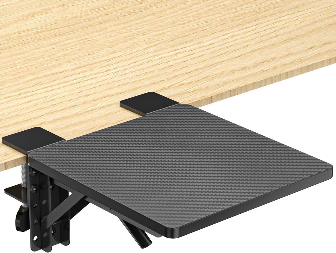 suptek Ergonomics Desk Extender Tray, 9.5"x9.1" Clamp on Table Mount Arm Wrist Rest Shelf, 90 Foldable Computer Arm Rest for Desk, Carbon Fiber, DSF3