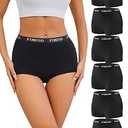 FINETOO Womens Cotton Boy Shorts Underwear Full Coverage Soft Boxer Briefs Panties for Lady Girls 6 Pack(M) Black