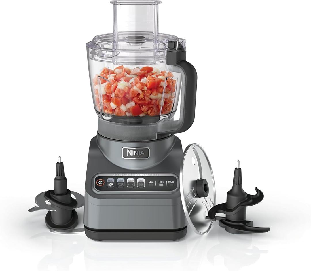Ninja Food Processor, Professional Plus, 1000 Peak Watts, 4 Functions for Chopping, Slicing, Purees & Dough with 9-Cup Processor Bowl, 3 Blades, Food Chute & Pusher, Silver, BN601