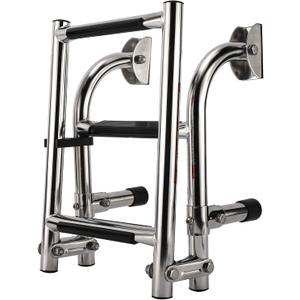 Artilife Stainless Steel Boat Ladder,Boat Foldable Stainless Steel 3 Step Ladder Marine Pontoon Ladder Polished 2 + 1 Step with Rubber Grip & Mounting Screws