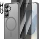 [4 in 1] Magnetic for Samsung Galaxy S25 Case, 2 Pics Privacy Screen Protectors and 1 Pic Camera Protector, Fit for MagSafe, Military Grade Shockproof Translucent Matte Galaxy S25 Cover 6.2, Gray