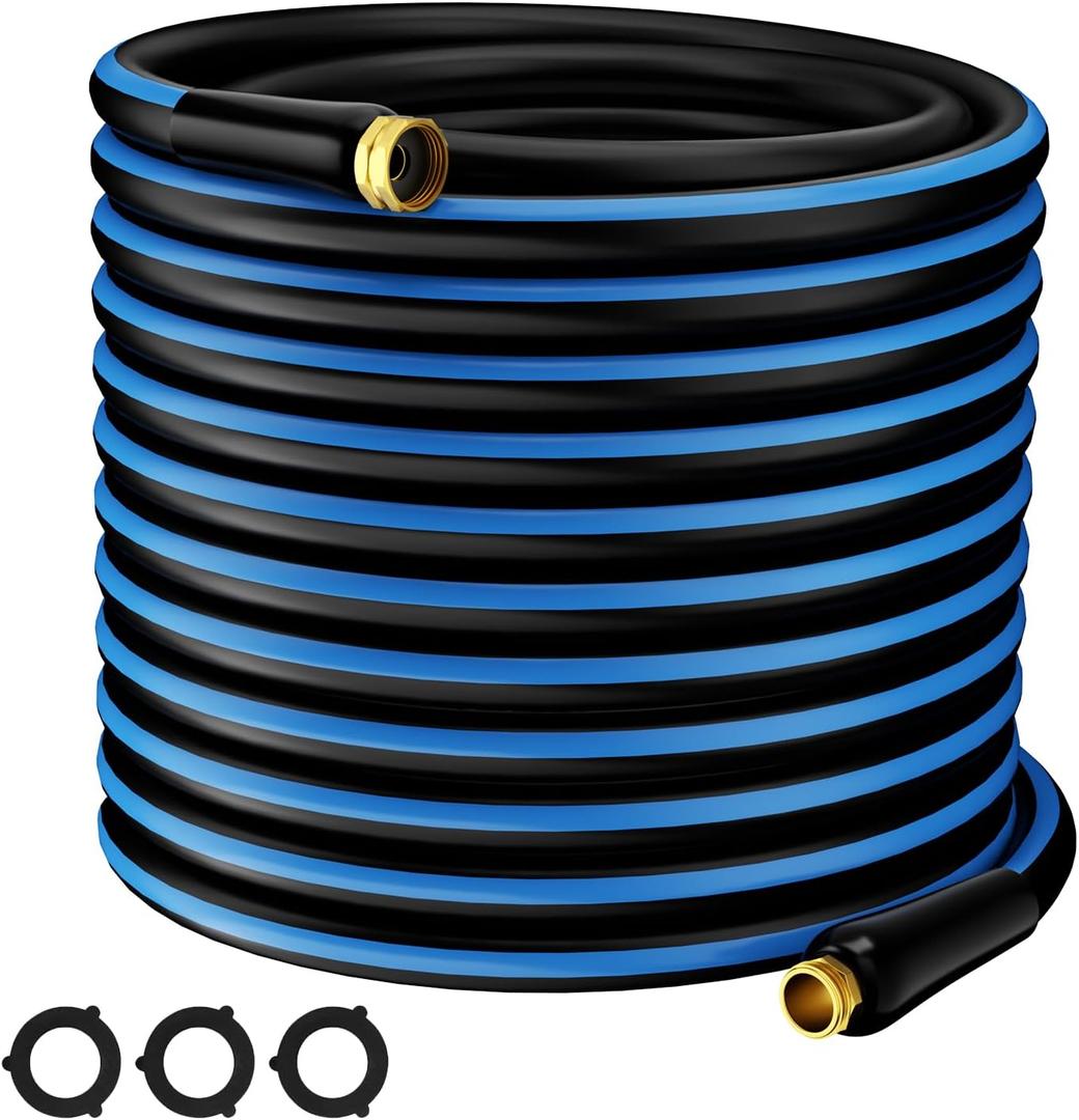 Heavy Duty Garden Hose 5/8" 75FT: Flexible Rubber Water Hose - Leakproof Hose Male to Female Fittings - Durable Hose for Yard, Lawn, Car Wash, Outdoor, Watering, Dark Blue