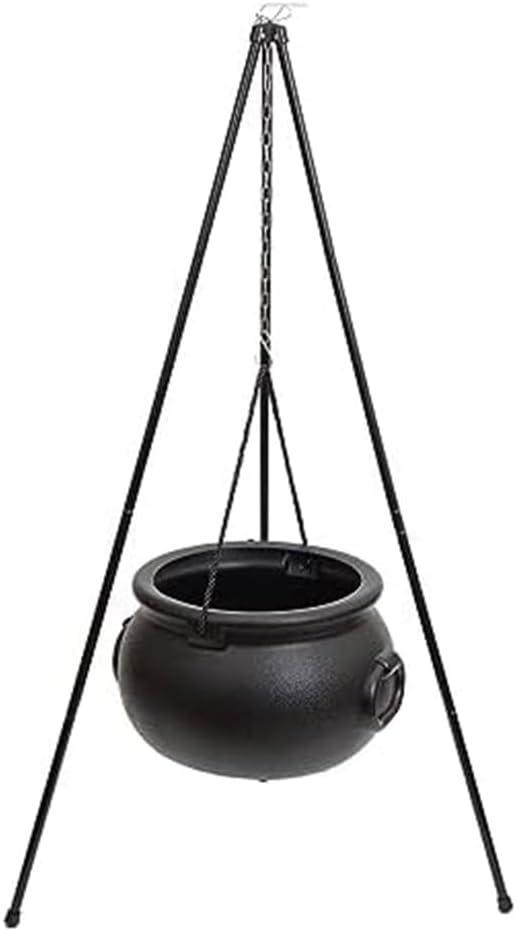 Halloween Witch Cauldron with Green String Lights, 51in Tripod Stand Black Pot Outdoor Indoor Yard and Porch Decoration for Spooky Party Display(Height130cm pan 20cm)